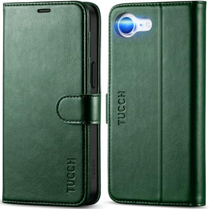 TUCCH Wallet Case for iPhone 17e & 16e (6.1"), 4 Card Slots, Evergreen | RFID Blocking, Viewing Stand, Shockproof TPU Shell, PU Leather, Magnetic Closure, Protective Folio Flip Cover - color: Evergreen