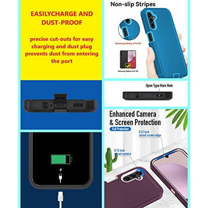for Samsung Galaxy A14 5G case,A14 5G Heavy Duty case,[Military Grade Protective ][Shockproof] [Dropproof] [Dust-Proof], Compatible with Galaxy A14 5G (Gray/Blue) - color: Gray/Blue