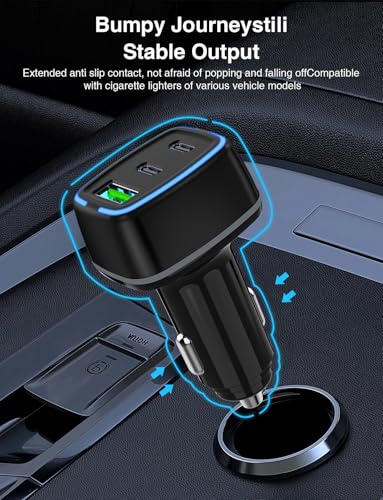 75W USB C Car Charger, 3-Port Super Fast Charging Cigarette Lighte - color: Black