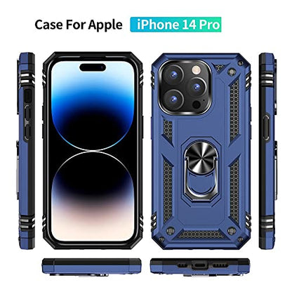 iPhone 14 Pro Case with HD Screen Protector, Military Grade 16ft Drop Tested, Rotatable Kickstand, Blue - color: Blue, size: iphone 14 Pro
