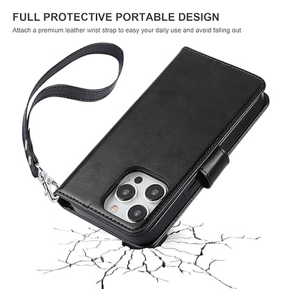 Bocasal Detachable Wallet Case Card Holder for iPhone 15 Pro, Black | RFID Blocking Kickstand Card Slots Holder PU Leather Magnetic Shockproof Wrist Strap Removable Flip Protective Cover 6.1 inch - color: Black