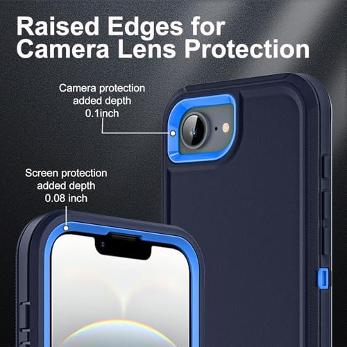 YKHJKLEC for iPhone 16e Case, Military Grade 3 in 1 Heavy Duty Shockproof/Drop Proof/Dust Proof Case with 2Pcs Tempered Glass Screen Protector (Navy Blue) - color: Navy Blue