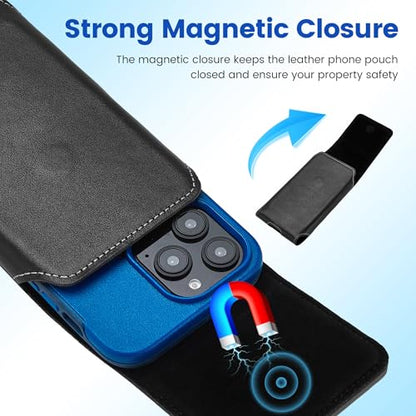 Gcepls Universal Cowhide Leather Phone Holster with Belt Clip for iPhone 14 Pro Max,13 12 Pro Max,Galaxy S23 Ultra,S22 Ultra (Vertical-Black-1, Large(6.65x 3.45 x0.63”)) - color: Vertical-Black-1, size: Large(6.65x 3.45 x0.63”)