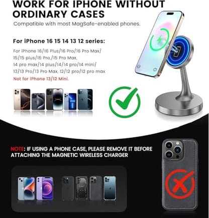 TXXTOL Magnetic Wireless Charger iPhone Stand, 15W Fast Mag-Safe Charger iPhone 17/17 Air/17 Pro/17 Pro Max 16/15/14/13/12 Series Magnet Wireless Charging Station/Pad/AirPods for Home, Office, Travel - color: 1Pack Grey