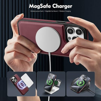 Shieldtop Compatible with MagSafe iPhone 12 Pro Max Wallet Case,Wine Red | 2 in 1 Detachable Magnetic,Credit Card Holder Slots,RFID Blocking,PU Leather,Kickstand,Flip Folio Phone Cover for Men & Women - color: Wine Red, size: iPhone 12 Pro Max 6.7"