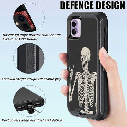 for iPhone 17 Case with Screen Protector Rock and Roll Skeleton Cool Design, Full Body Rugged Heavy Duty Shockproof Protective Phone Case for iPhone 17, Gothic Skull - color: Gray Black