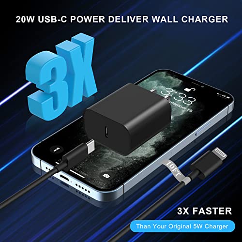 iPhone 14 13 Charger Fast Charging 10 FT, 20W USB C Charger Block & Cable - color: Deep Black