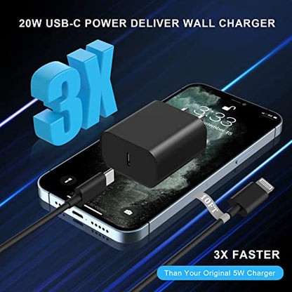 iPhone 14 13 Charger Fast Charging 10 FT, 20W USB C Charger Block & Cable - color: Deep Black