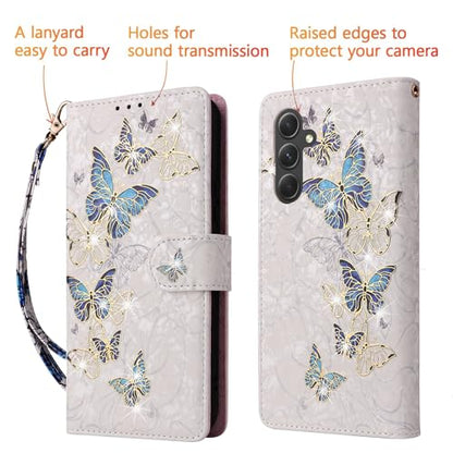 UEEBAI Wallet Case for Samsung Galaxy A17 5G, PU Leather Phone Cover Kickstand RFID Blocking Flip Case Card Slots Wrist Strap Relief Engraved Pattern Magnetic Closure Folio Cover - Blue Butterfly - color: Blue Butterfly, size: Samsung Galaxy A17 5G