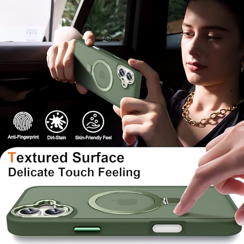 Magnetic for iPhone 16 Case with Ring Stand, Midnight Green | Invisible Magnetic Kickstand, 10FT Drop Protection Shockproof, Velvety Touch, Slim Translucent Matte Back - color: Midnight Green, size: Iphone 16 6.1 inches