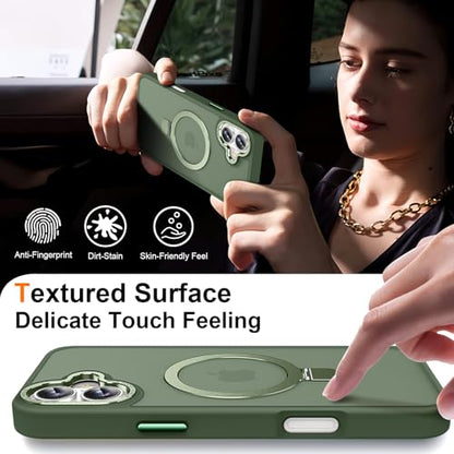 Magnetic for iPhone 16 Case with Ring Stand, Midnight Green | Invisible Magnetic Kickstand, 10FT Drop Protection Shockproof, Velvety Touch, Slim Translucent Matte Back - color: Midnight Green, size: Iphone 16 6.1 inches