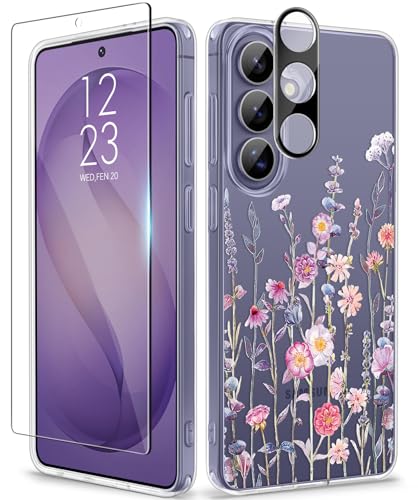 GVIEWIN for Samsung Galaxy S26 Plus Case, Clear Floral Slim Shockproof Protective Women Phone Case, Non-Yellowing, with Screen Protector&Camera Lens Protector for S26 Plus 6.7", Floratopia/Colorful - color: 1-Floratopia/Colorful, size: For Galaxy S26 Plus