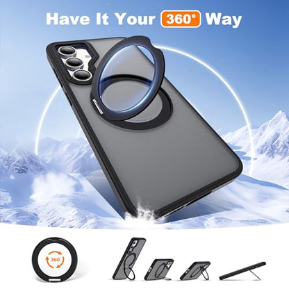 for Samsung Galaxy S23 FE Case with 360° Spin Stand,Black | 360° Spin Magnetic Ring Stand,Compatible with Magsafe,Military Protection Phone Case - color: Black, size: Samsung Galaxy S23 FE