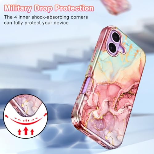 Btscase Compatible with iPhone 17 Case 6.3 Inch 2025,Marble Pattern 3 in 1 Heavy Duty Shockproof Full Body Rugged Hard PC+Soft Silicone Drop Protective Women Girl Phone Cases, Rose Gold - color: A-Rose Gold, size: iPhone 17
