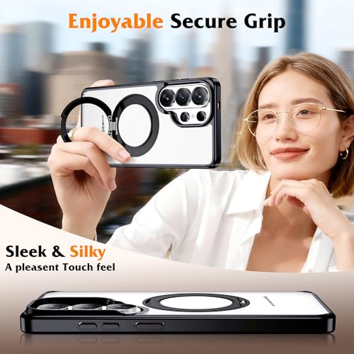 Compatible with Clear Samsung Galaxy S26 Ultra Case with 360° Invisible Magnetic Ring Stand [Compatible with Mag-Safe] Shockproof Plating Phone Case for S26 Ultra 6.9",Black - color: Black, size: Samsung Galaxy S26 Ultra
