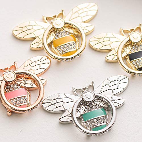 Allengel Stylish Phone Ring Grip Holder Stand, Bee Phone Finger Holder Kickstand for iPhone and Android Phone, Gold & Crystal - color: gold01