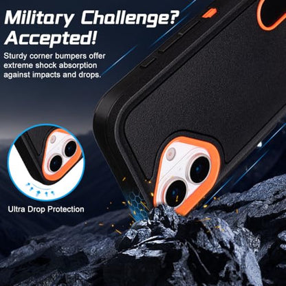 Defender for Phone Case iPhone 17 Case with Belt Clip Holster Black Orange | Heavy Duty Rugged Protective Phone Case, Dual Layer Shockproof Cover - color: Black-Orange
