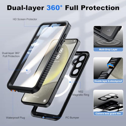 ANTSHARE IP68 Waterproof Case for Samsung Galaxy S24 Plus, Black/Clear - color: Black/Clear, size: S24 Plus