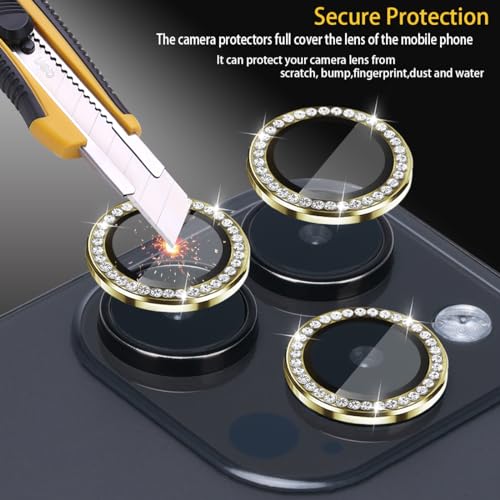 Camera Lens Protector for iPhone 15 Pro/15 Pro Max, Diamond Gold - color: Diamond Gold