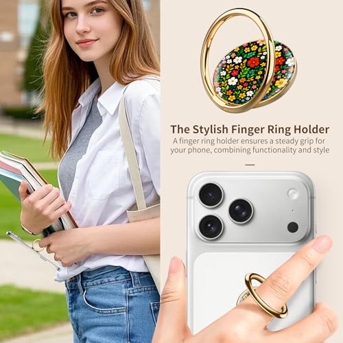 Cell Phone Ring Holder, Cute Phone Ring Grip Stand, 360°Rotation Funny Metal Kickstand Finger Grip Colorful Boho Flowers - color: Colorful Boho Flowers
