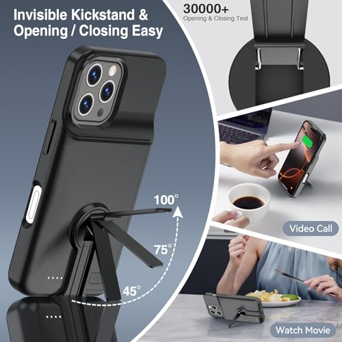 BOPPS Battery Case for iPhone 16 Pro with Stand，Slim Powerful 8500mAh Portable Rechargeable Protective Extended Charger Cover for iPhone 16 Pro Charging Case,Black