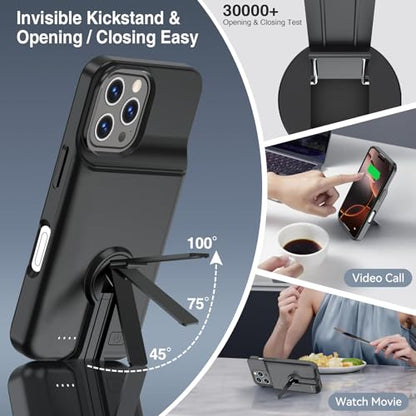 BOPPS Battery Case for iPhone 16 Pro with Stand，Slim Powerful 8500mAh Portable Rechargeable Protective Extended Charger Cover for iPhone 16 Pro Charging Case,Black
