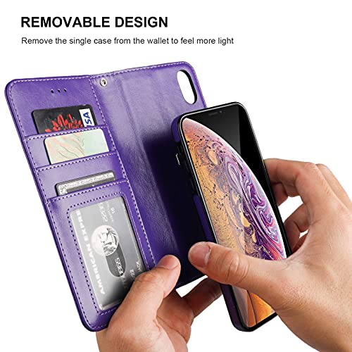 Bocasal Detachable Wallet Case Card Holder for iPhone Xs Max, Purple - color: Purple