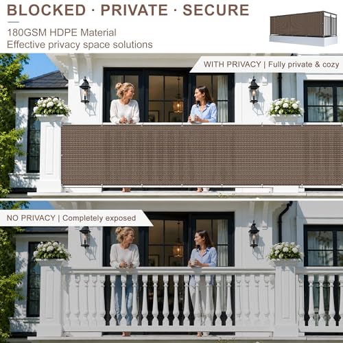 SUNNY GUARD 3' x 10' Balcony Privacy Screen, HDPE Patio Railing Cover Fence - color: Brown, size: 0 3' x 1 0'