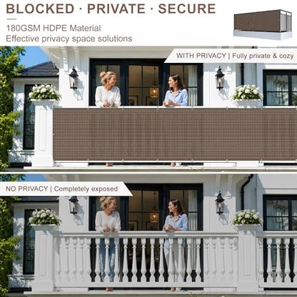SUNNY GUARD 3' x 10' Balcony Privacy Screen, HDPE Patio Railing Cover Fence - color: Brown, size: 0 3' x 1 0'
