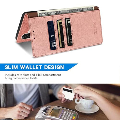 ZZXX for Samsung Galaxy A17 5G Wallet Case with [RFID Blocking] Card Slot Kickstand Magnetic Closure PU Leather Flip Fold Protective Phone Case for Samsung Galaxy A17(Rose Gold-6.7 inch) - color: Rose Gold
