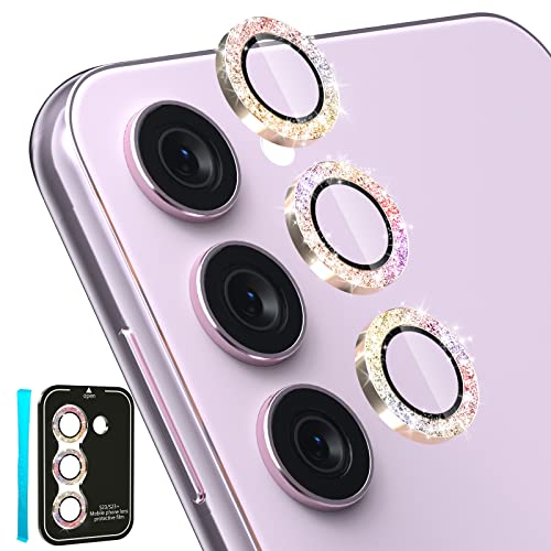 CloudValley 3-Pack Galaxy S24/S23/S23 Plus Camera Lens Protector - 9H Tempered Glass + Aluminum Alloy Metal Ring, Glitter Colorful - color: Glittler Colorful