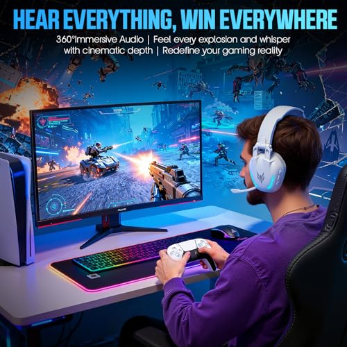 BENGOO G1 60H Wireless Gaming Headset with RGB Lights & Mic for PS5 PS4 PC - color: White