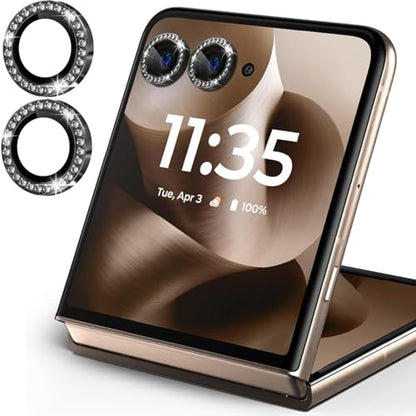 Zeking 2 Set for Moto Razr 60 Ultra/Razr Ultra 2025 Camera Lens Protector - color: Bling Black