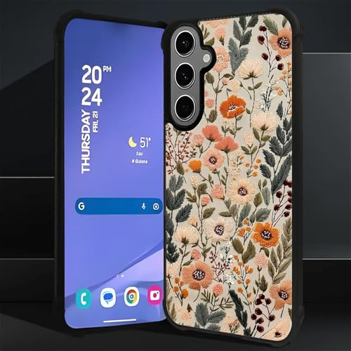 for Samsung Galaxy S24 Plus/S25 Plus Case,Soft Silicone Shockproof Bumper Camera Protection Phone Case-Dark Embroidery Flower - color: Dark Embroidery Flower, size: Samsung Galaxy S24 Plus/S25 Plus