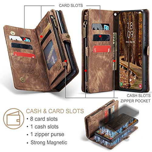 Samsung Galaxy S23 Wallet Case,Zipper Folio Leather Case Wallet with Card Holder Strap Wristlet Detachable Magnetic Protective Back Case for Samsung Galaxy S23 5G 6.1 Inch(Brown) - color: Brown, size: S23 5G 6.1 Inch