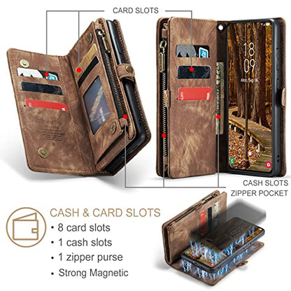 Samsung Galaxy S23 Wallet Case,Zipper Folio Leather Case Wallet with Card Holder Strap Wristlet Detachable Magnetic Protective Back Case for Samsung Galaxy S23 5G 6.1 Inch(Brown) - color: Brown, size: S23 5G 6.1 Inch