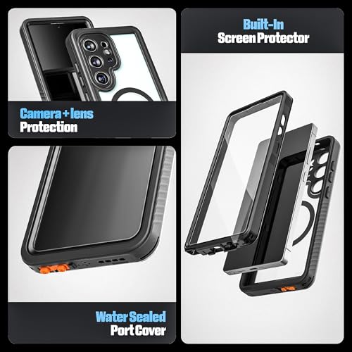ENCASED Waterproof Case Designed for Samsung Galaxy S26 Ultra (IP68) Full Body Protective Phone Case with Screen Protector Built-in and MagSafe Compatible (Clear/Black) - size: S26 Ultra