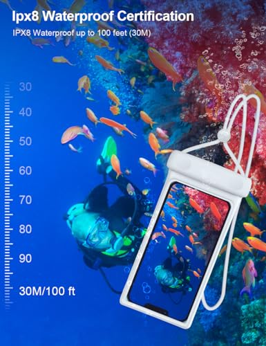 wellhouse 3D Waterproof Phone Pouch with Lanyard,Premium TPU100FT Deep Waterproof Phone Case for iPhone 17 16 15 14 13 12 Pro Max XS Samsung,Snorkeling, Surfing, Kayaking,Skiing,Hot Springs - color: 1 Pack - Duke White7.0"
