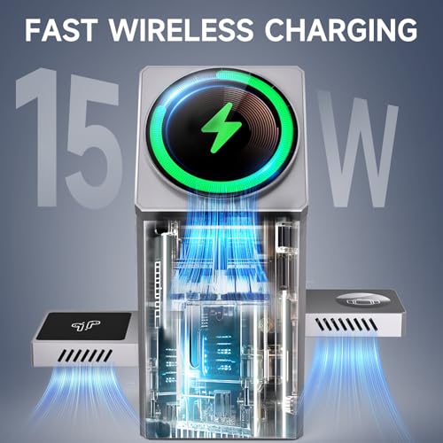 LOBKIN 3 in 1 Wireless Charging Station for Apple Multiple Devices, 15W Fast Foldable Magnetic Charger Stand for iPhone 16 15 14 13 12 Pro Max, Apple Watch Series 10/9/8/Ultra