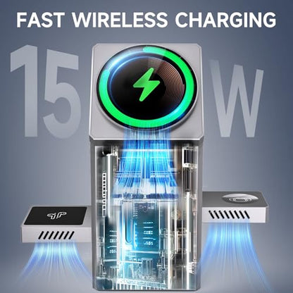LOBKIN 3 in 1 Wireless Charging Station for Apple Multiple Devices, 15W Fast Foldable Magnetic Charger Stand for iPhone 16 15 14 13 12 Pro Max, Apple Watch Series 10/9/8/Ultra