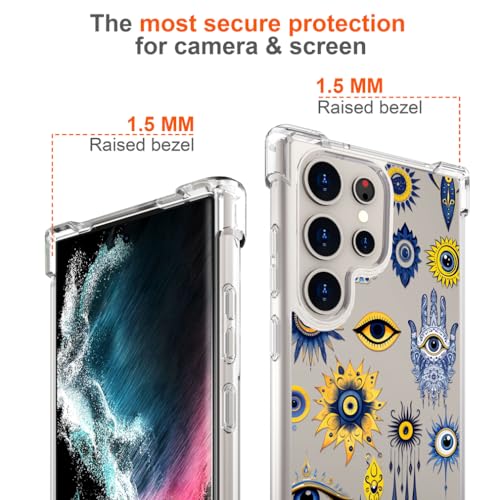 Hungo Galaxy S24 Ultra Case for Women Clear Design Cute Geometry Religion,Girly Girls Case Compatible with Samsung Galaxy S24 Ultra Hamsa Hand Evil Eyes Eye of Providence - color: Eyes