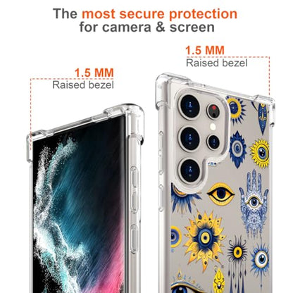 Hungo Galaxy S24 Ultra Case for Women Clear Design Cute Geometry Religion,Girly Girls Case Compatible with Samsung Galaxy S24 Ultra Hamsa Hand Evil Eyes Eye of Providence - color: Eyes