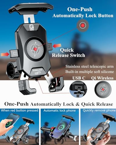 BRCOVAN Motorcycle Phone Mount Holder with Wireless & USB-C Charger