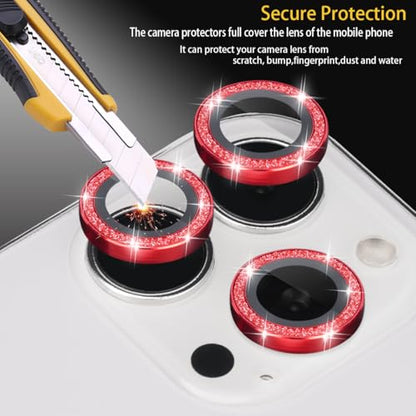 Camera Lens Protector for iPhone 16 Pro/16 Pro Max, Glitter Red - color: Glitter Red