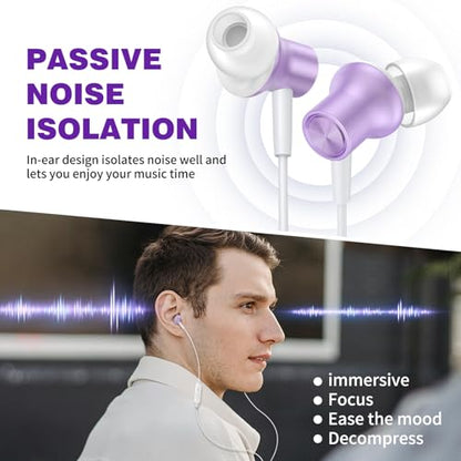 ASKUBSKU 3.5mm Headphones Wired Earbuds for Chromebook Laptop PC, Purple - color: Purple