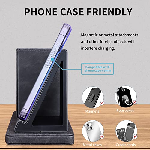 Wireless Charger with Desk Organizer, Wireless Charging Station for iPhone 13/13 Pro Max/13 Pro/12 Series/11/XS Max/XR/X/8Plus/SE 2, Wireless Charging Stand with Leather… (Gray) - color: Gray