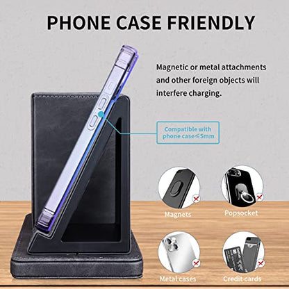 Wireless Charger with Desk Organizer, Wireless Charging Station for iPhone 13/13 Pro Max/13 Pro/12 Series/11/XS Max/XR/X/8Plus/SE 2, Wireless Charging Stand with Leather… (Gray) - color: Gray