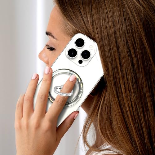 Silver Magnetic Phone Ring,Transparent Strong Magnet Phone Grip Holder,360°Adjustable & Removable Clear Snowflake Laser Design Diamond Ring for Phones & Tablets - color: Clear Silver Snowflake Diamond Laser