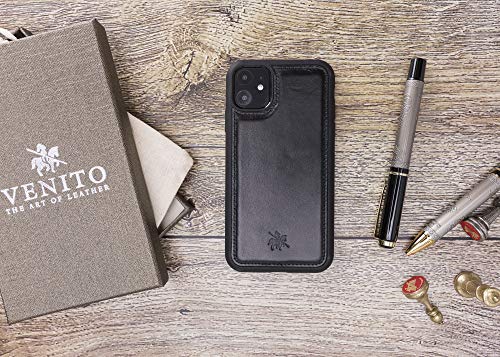 Venito Lucca Leather Case Compatible with iPhone 11 (6.1 inch) – Extra Secure with Padded Back Cover -Rustic Black - color: Rustic Black, size: iPhone 11