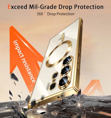 Magnetic for Samsung Galaxy S26 Ultra Case with 2X Screen Protector & Full Camera Cover,Fit with MagSafe,Plating Soft Glossy Luxury Shockproof Women Girls Phone Cases for Galaxy S 26 Ultra ,Gold - color: Gold-S26 Ultra